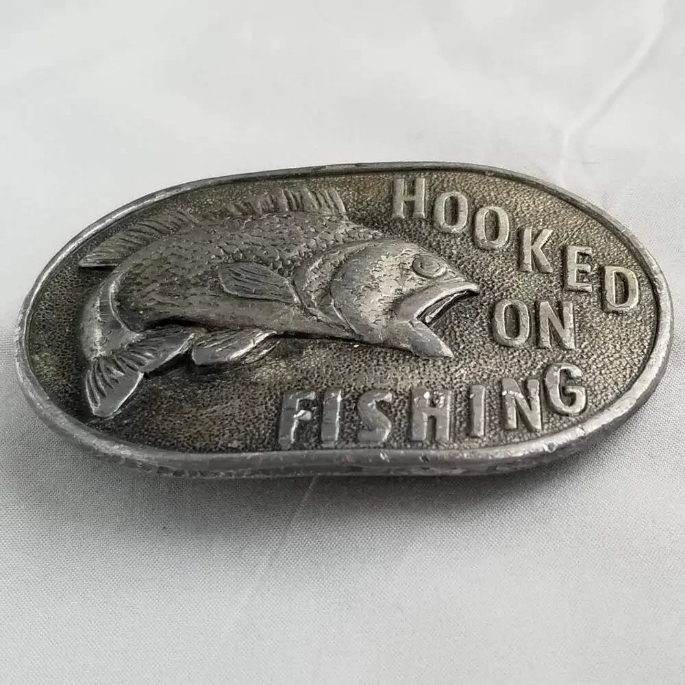 Vintage Belt Buckle 1977 Hooked On Fishing USA Made By Capt. John's Diying Locke